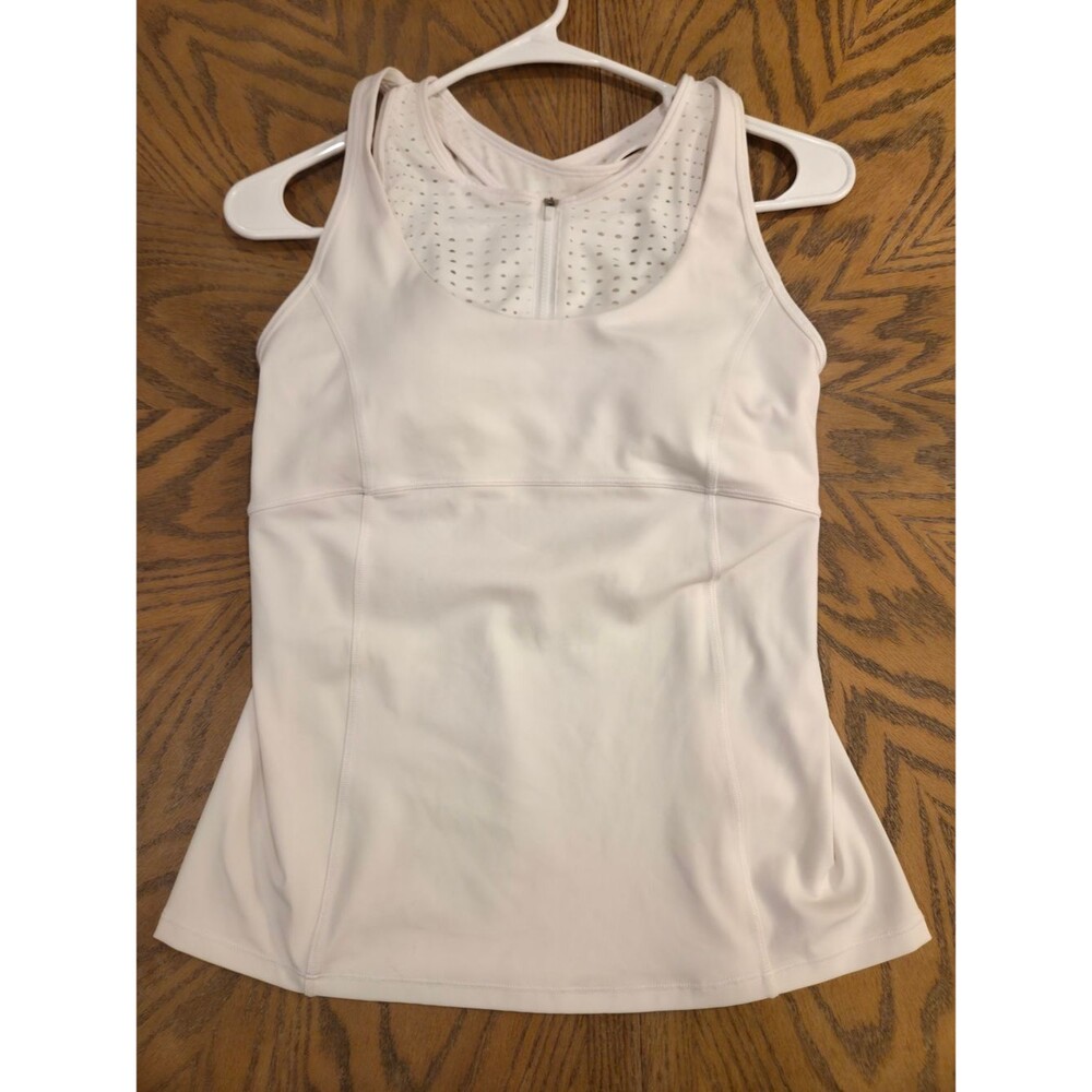 Athleta Tank A Game Support Top White Size S Built-in Bra Zipper Mesh